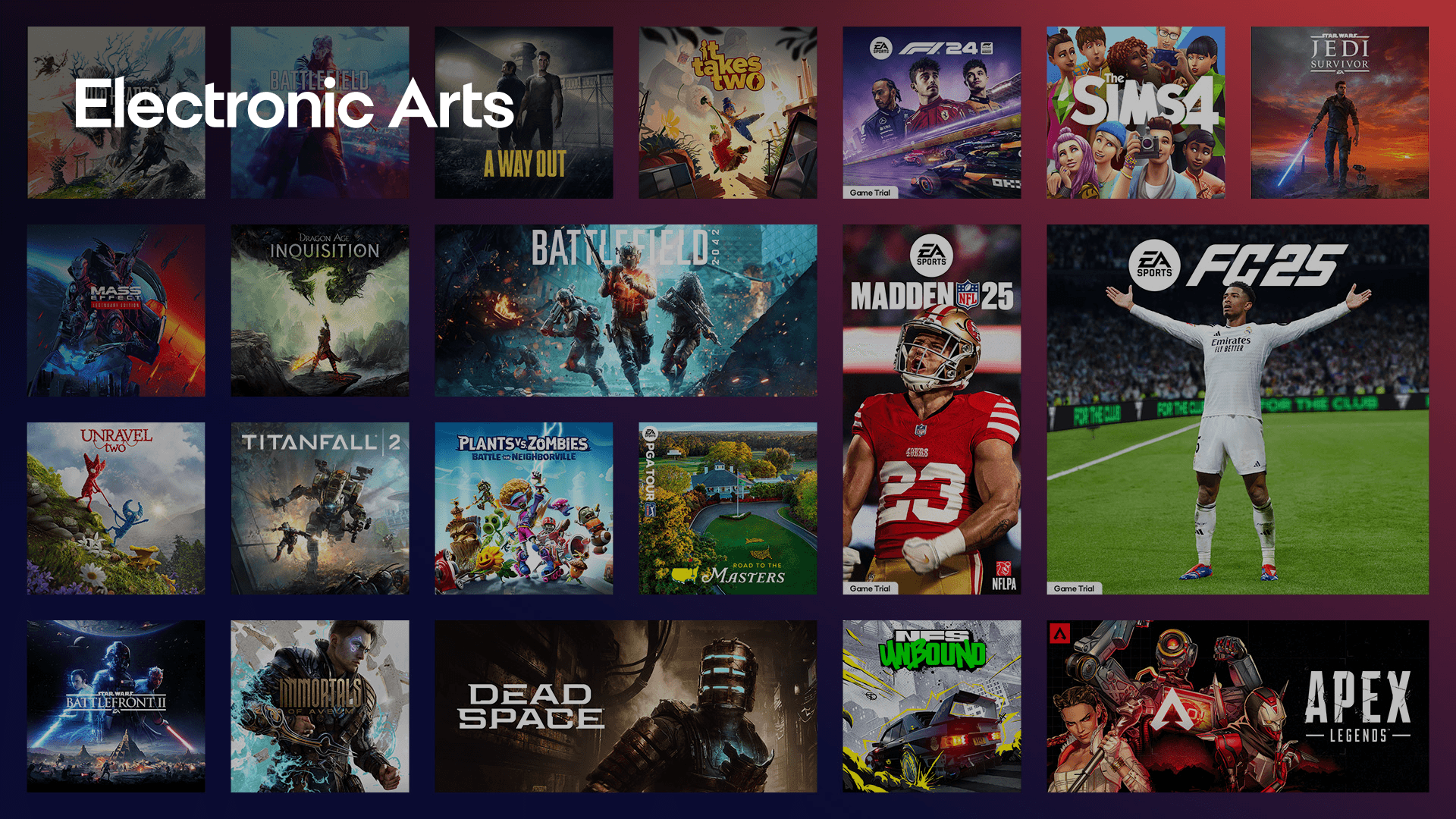 Assortment of game titles from Electronic Arts