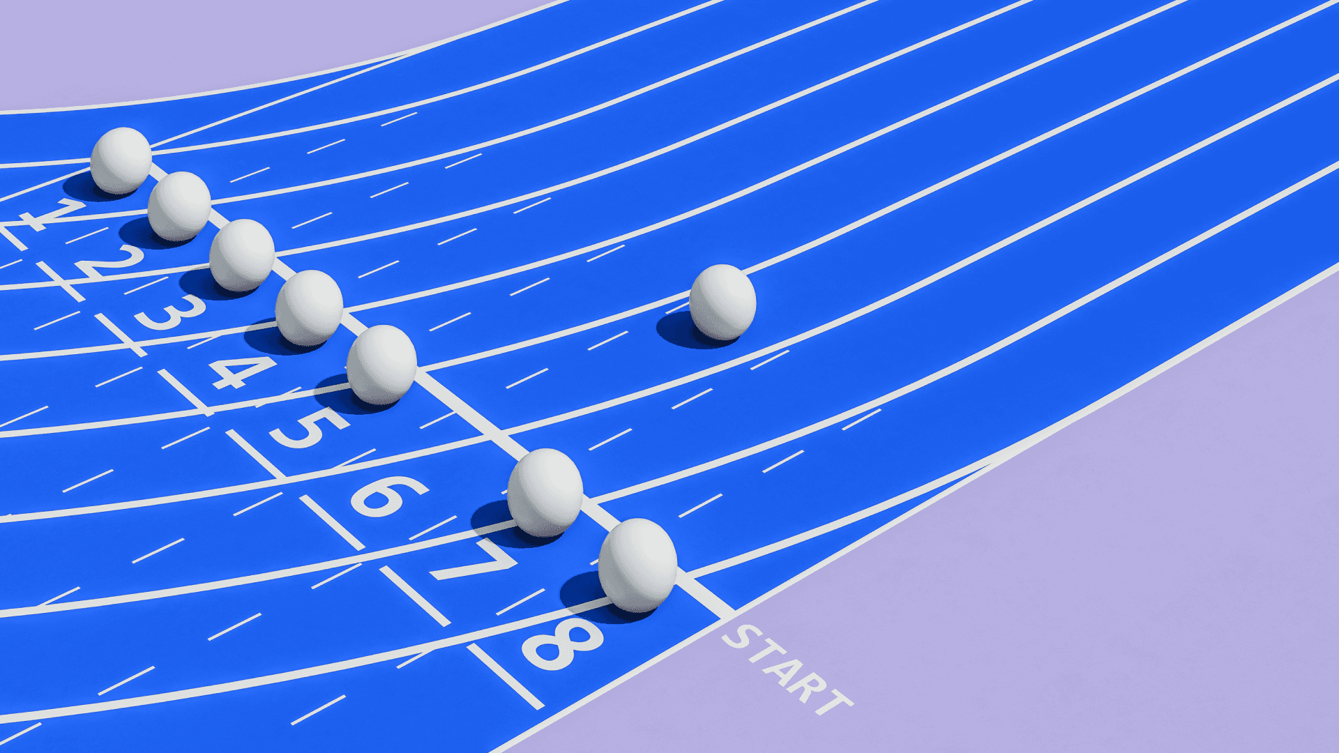 Spheres running a race, with one sphere out ahead of the others, indicating the benefit you get from self-service experimentation