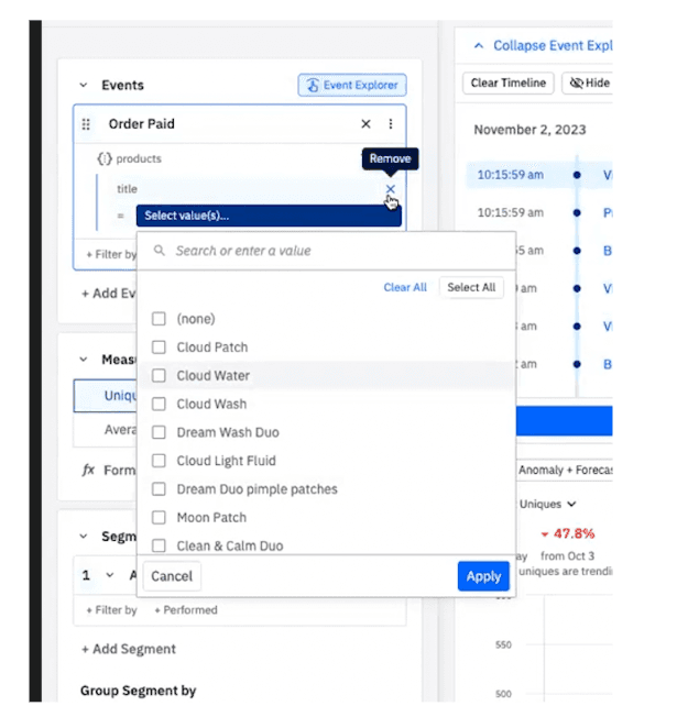 Viewing products separately using Amplitude array operators