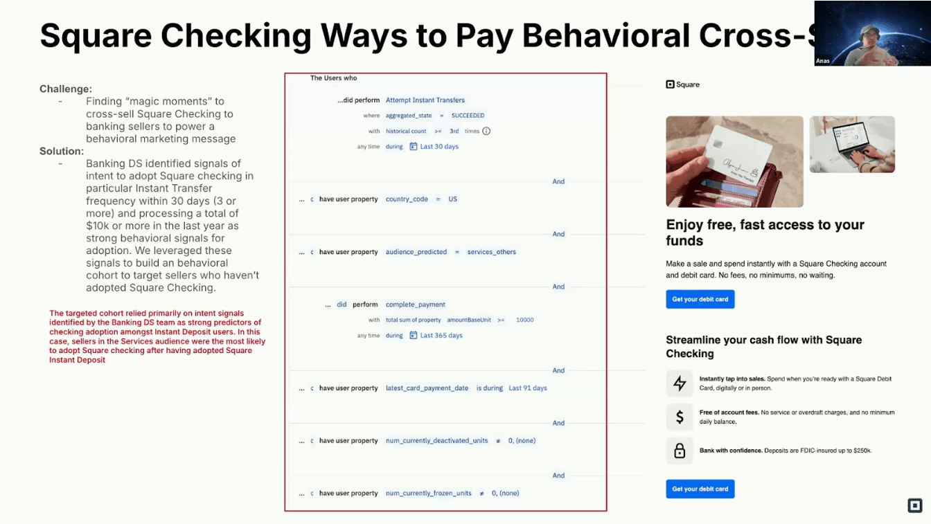 Square checking ways to pay behavioral cross-sells cohorting
